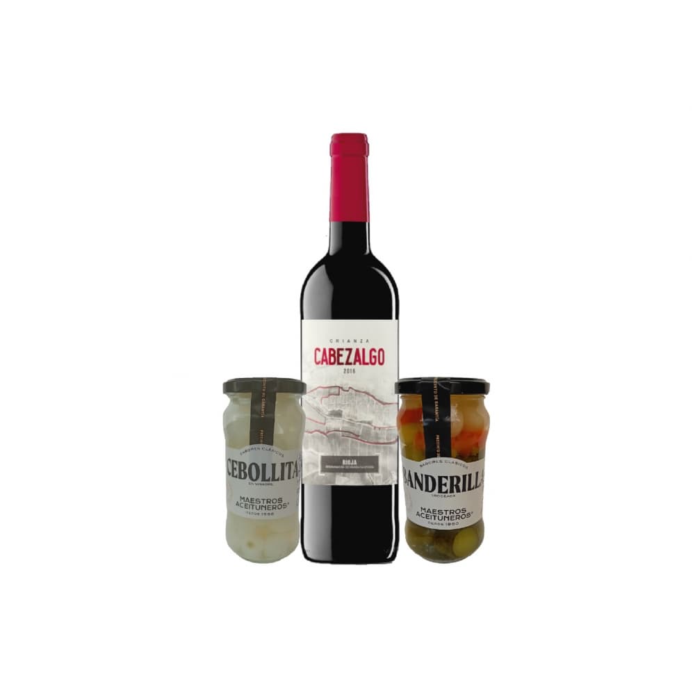Vino tinto rioja crianza + Cebollitas en vinagre + Banderilla troceada - Imagen 1