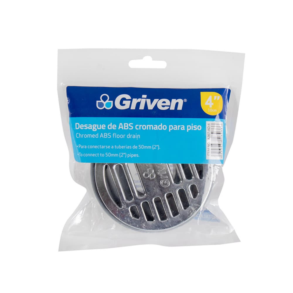 Desagüe tragante ABS cromado para sistema de drenaje en piso 4'' Griven - Imagen 1