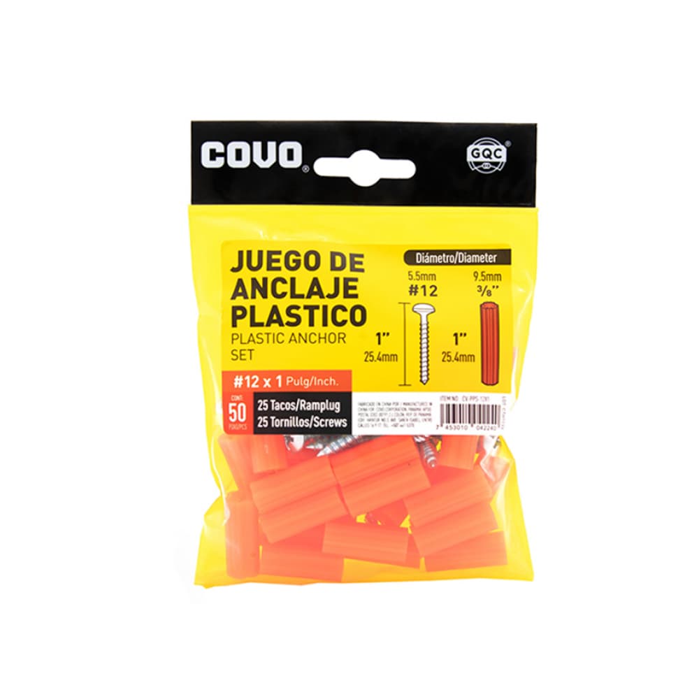 Juego de tornillos pernos de anclaje con tacos plásticos para fijar a la pared Covo (50 U) - Imagen 1