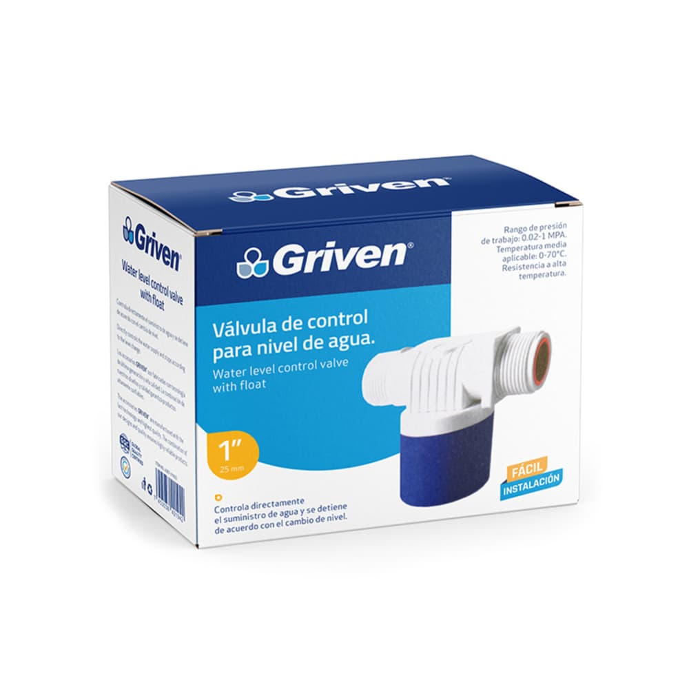 Válvula de control para nivel de agua de 1" con flotante Griven - Imagen 1