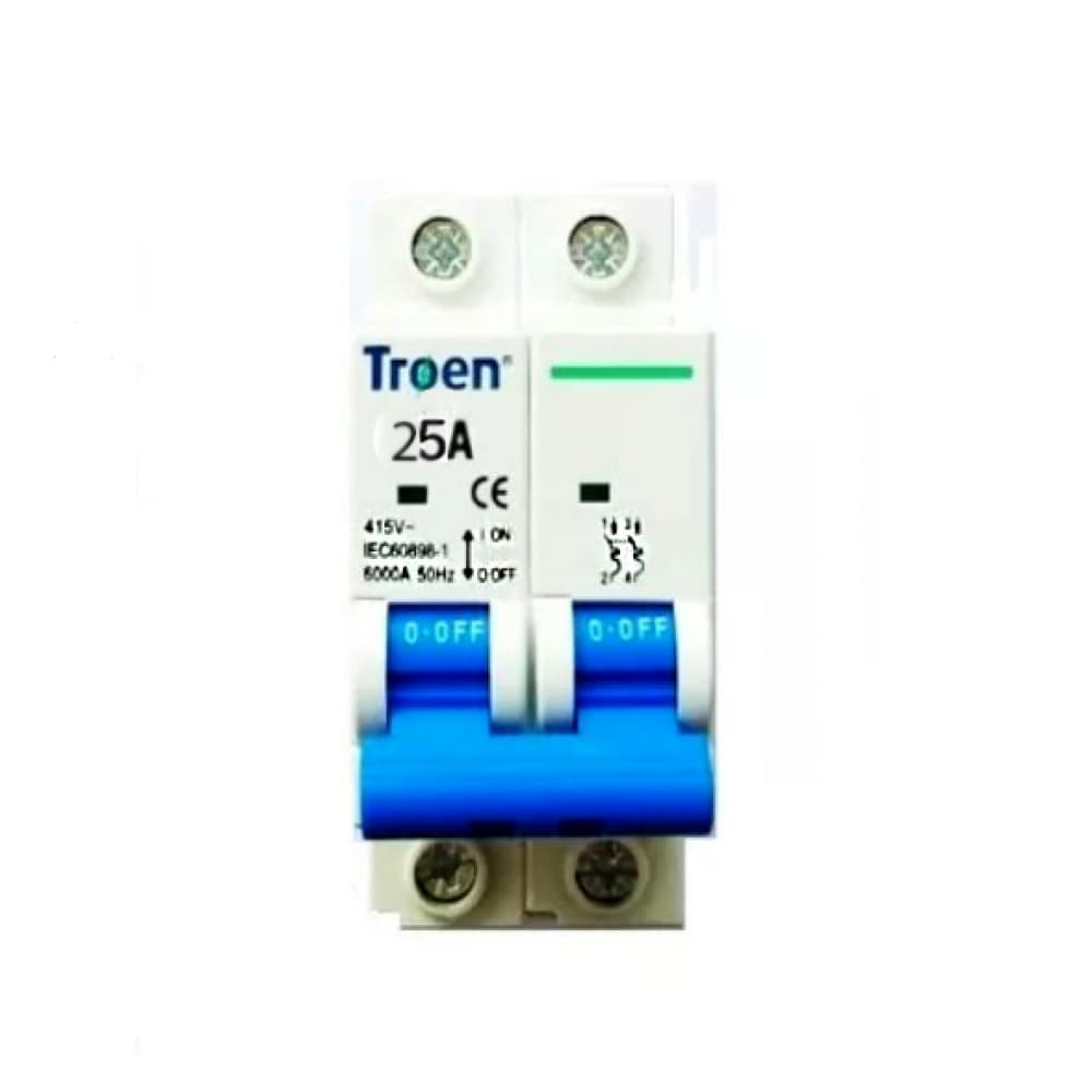 Interruptor - breaker - termomagnético de 25 A / 2 polos tipo europeo Troen - Imagen 1