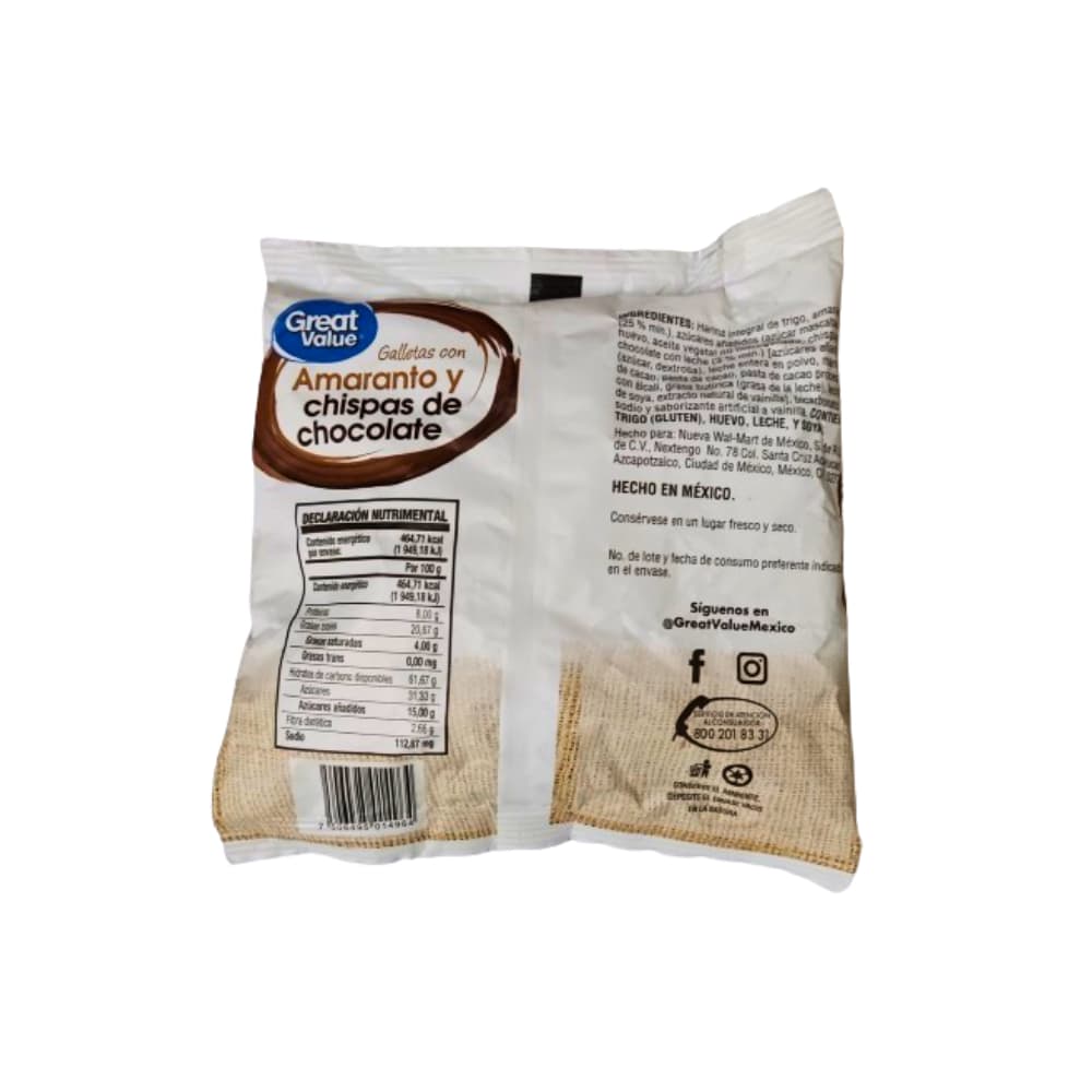 Galletas con amaranto y chispas de chocolate Great Value (100 g / 3.5 oz) - Miniatura 2