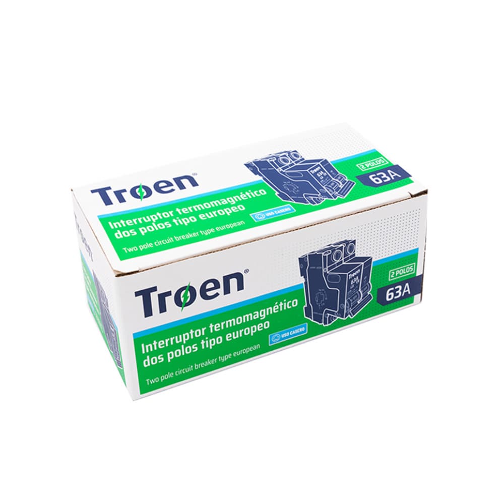 Interruptor termomagnético de 2 polos - Breaker - tipo europeo de 63 A Troen - Miniatura 2