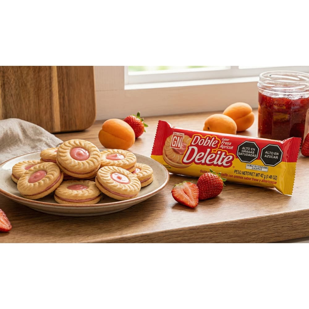 Galletas sabor vainilla con crema sabor fresa y albaricoque Doble Deleite GN (42 g / 1.48 oz) - Miniatura 4