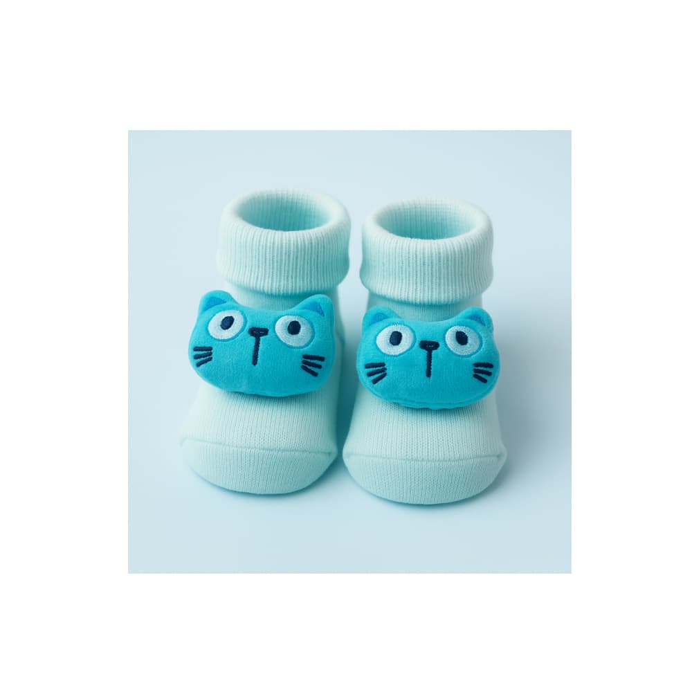 Par de calcetines de color azul con sonajero de peluche para bebé Ayaydin Miroglio - Miniatura 3