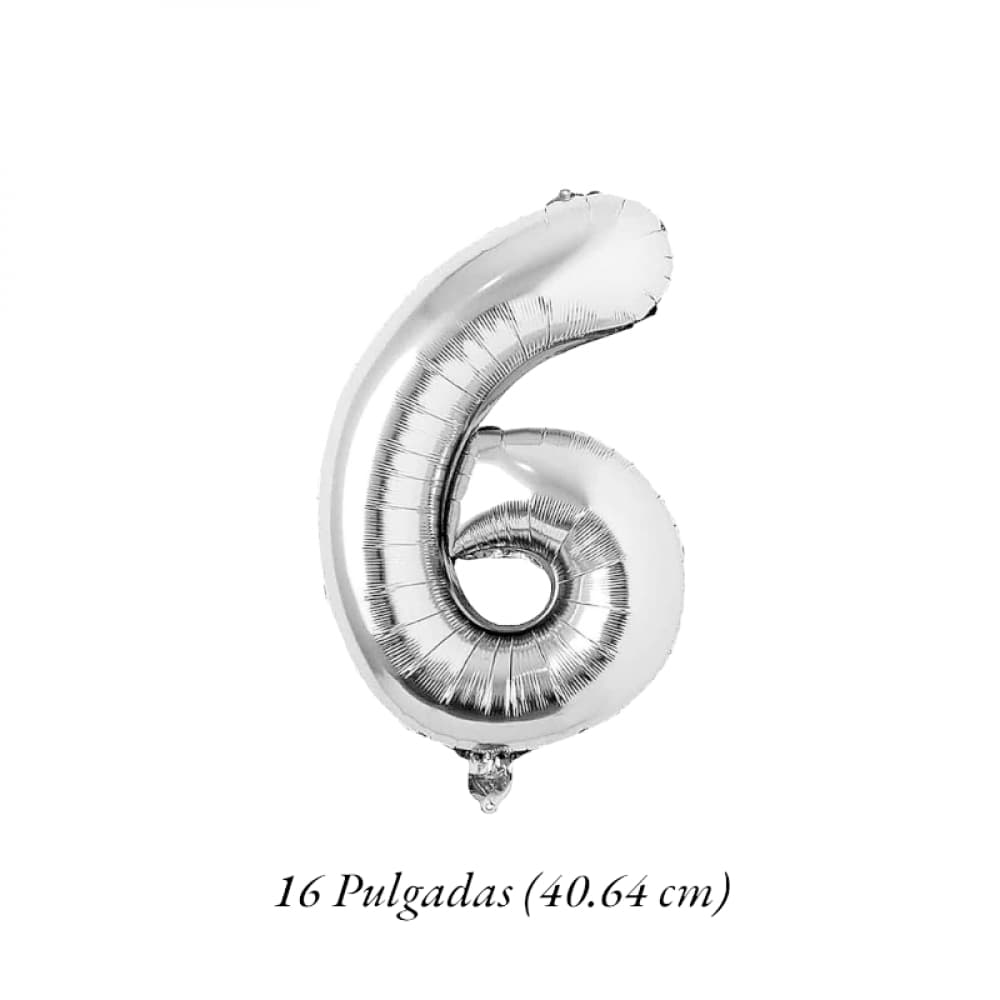Globo plateado Número 6 - 16 pulgadas - - Miniatura 2