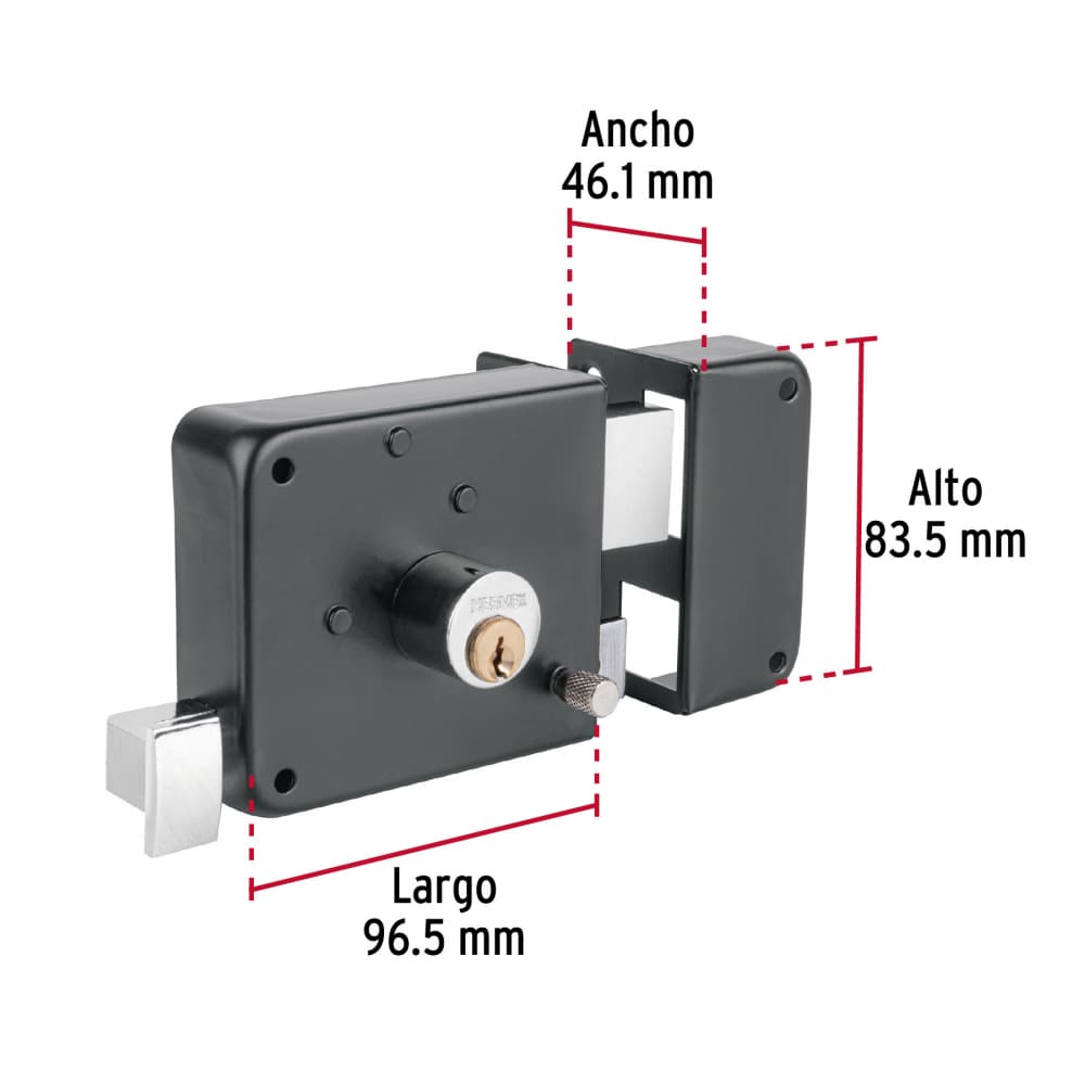 Cerradura de sobreponer derecha color negro mate Hermex CS-756D - Miniatura 3