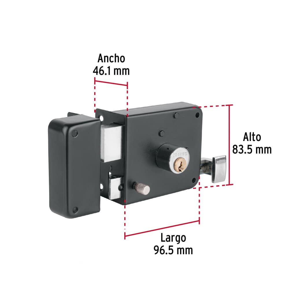 Cerradura de sobreponer izquierda color negro mate Hermex CS-756I - Miniatura 3