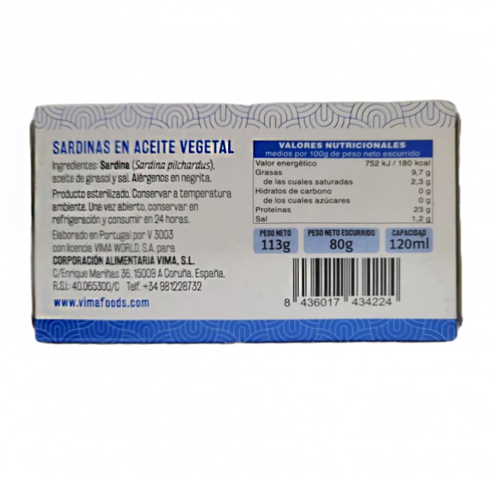Sardinas en aceite vegetal Vima Foods (113 g / 3.98 oz) - Miniatura 2