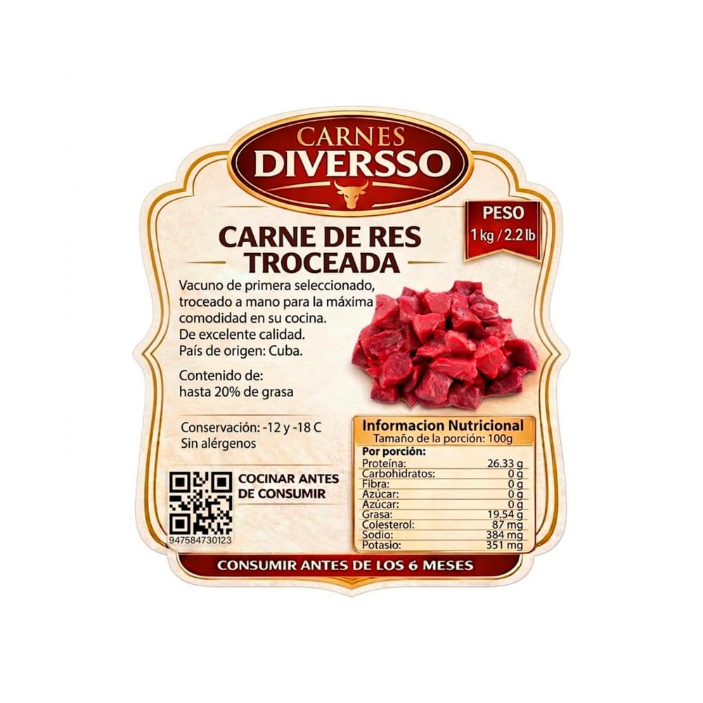 Carne de res troceada Diversso (1 kg / 2.2 lb) - Miniatura 3