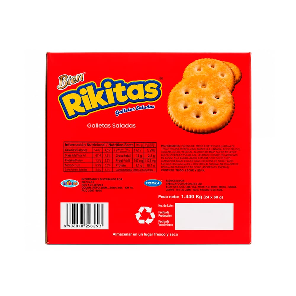 Caja de galletas saladas Bien Rikitas Cremica (24 x 60 g / 2.1 oz) - Miniatura 2