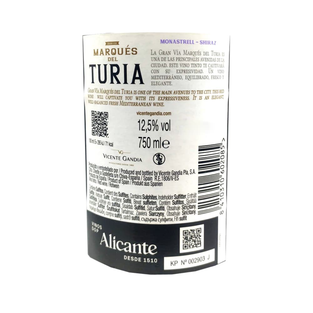 Vino tinto Monastrell Shiraz Marqués del Turia (750 ml) - Miniatura 3