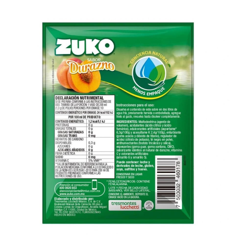 Refresco instantáneo sabor durazno Zuko (13 g / 0.45 oz) - Miniatura 2
