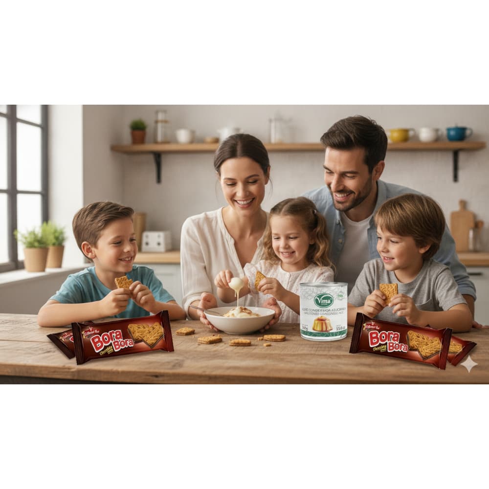 Leche condensada azucarada Vima Foods (390 g / 13.8 oz) + Galletas de crema con sabor a chocolate Holland Park Bora Bora (2 x 78 g / 2.75 oz) - Miniatura 4