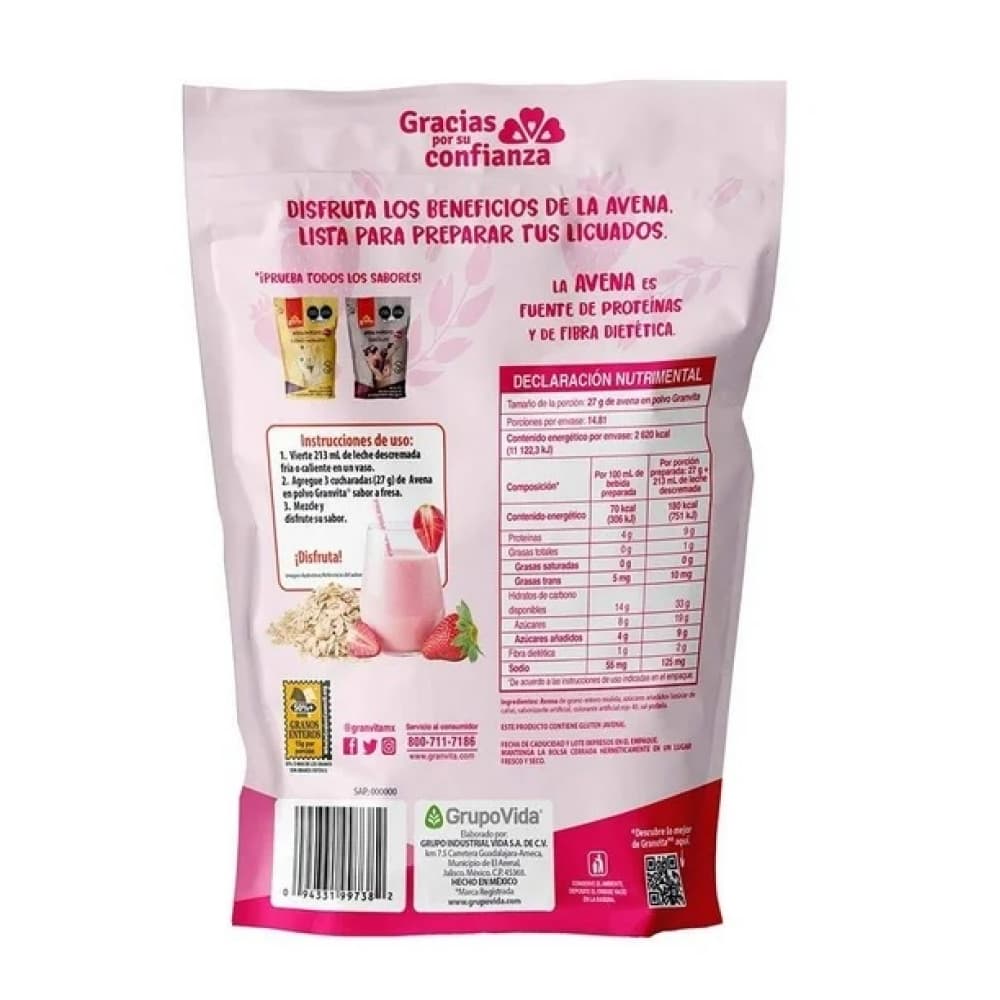 Avena en polvo sabor fresa Granvita (400 g / 14.1 oz) - Miniatura 2