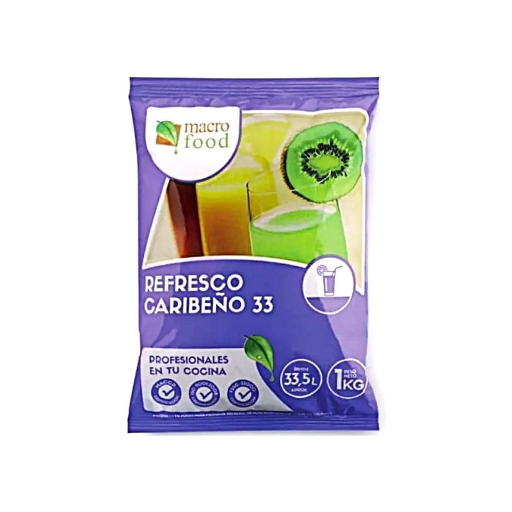 Refresco caribeño 33 sabor durazno Macro Food (1 kg / 2.2 lb) - Imagen 1