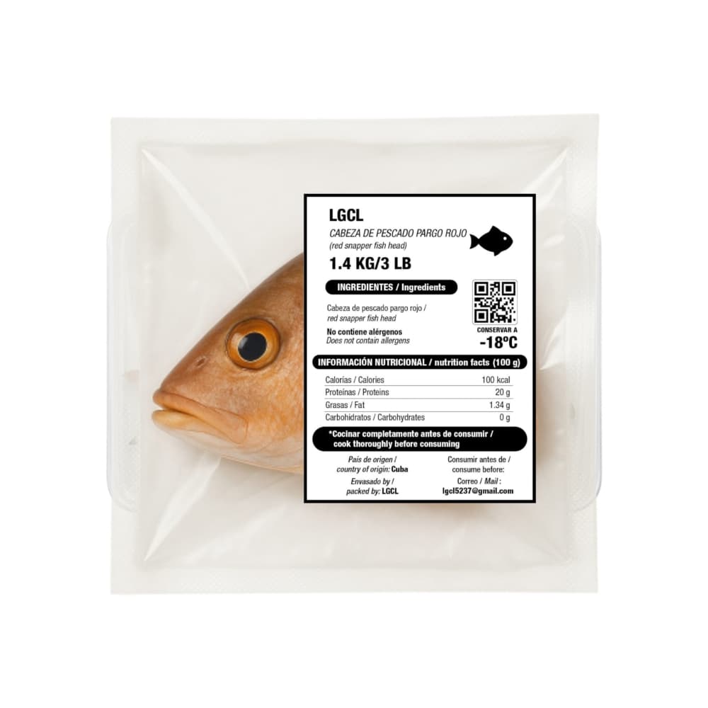 Cabeza de pescado pargo rojo LGCL (1.4 kg / 3 lb) - Miniatura 2