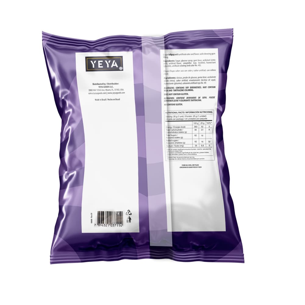 Chupa chupas con relleno de chicle sabor uva YEYA (600 g / 1.32 lb) - Miniatura 3