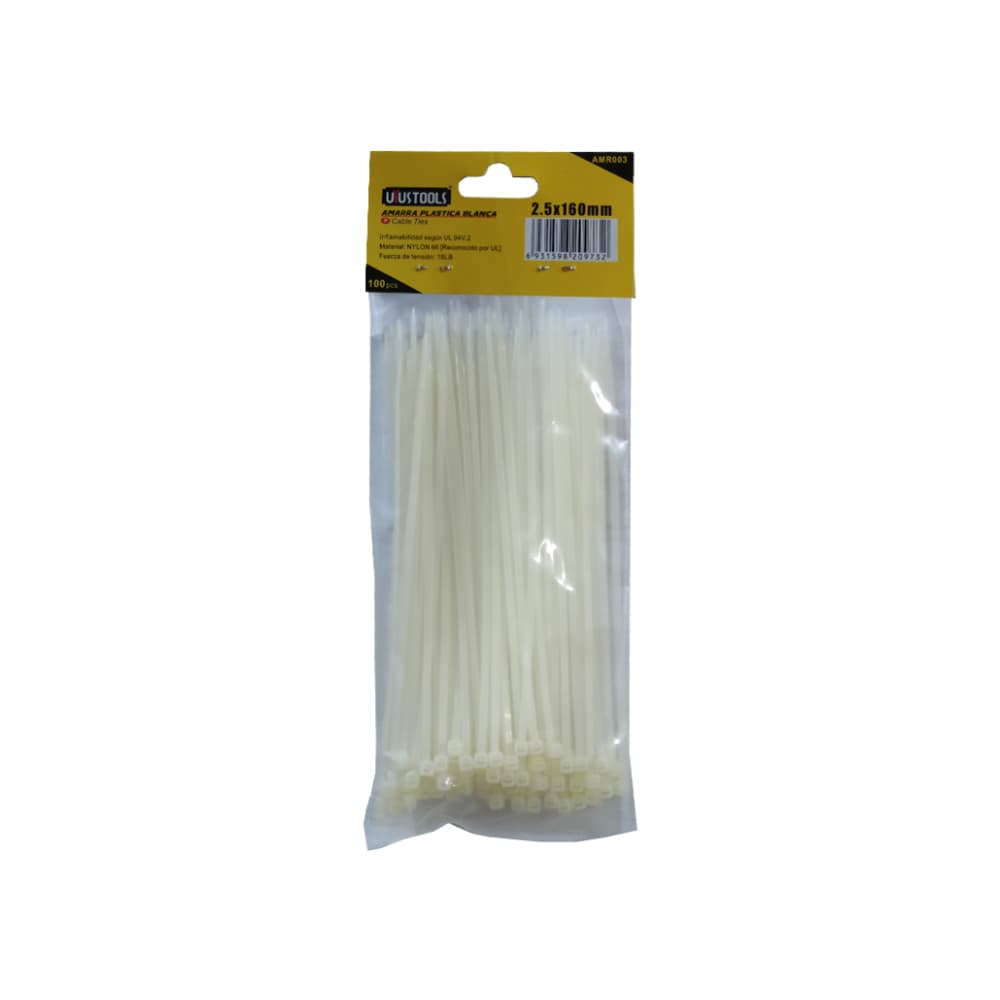 Amarra plástica - bridas o zunchos - blanca 2.5 mm x 160 mm Uyustools (100 U) - Miniatura 3
