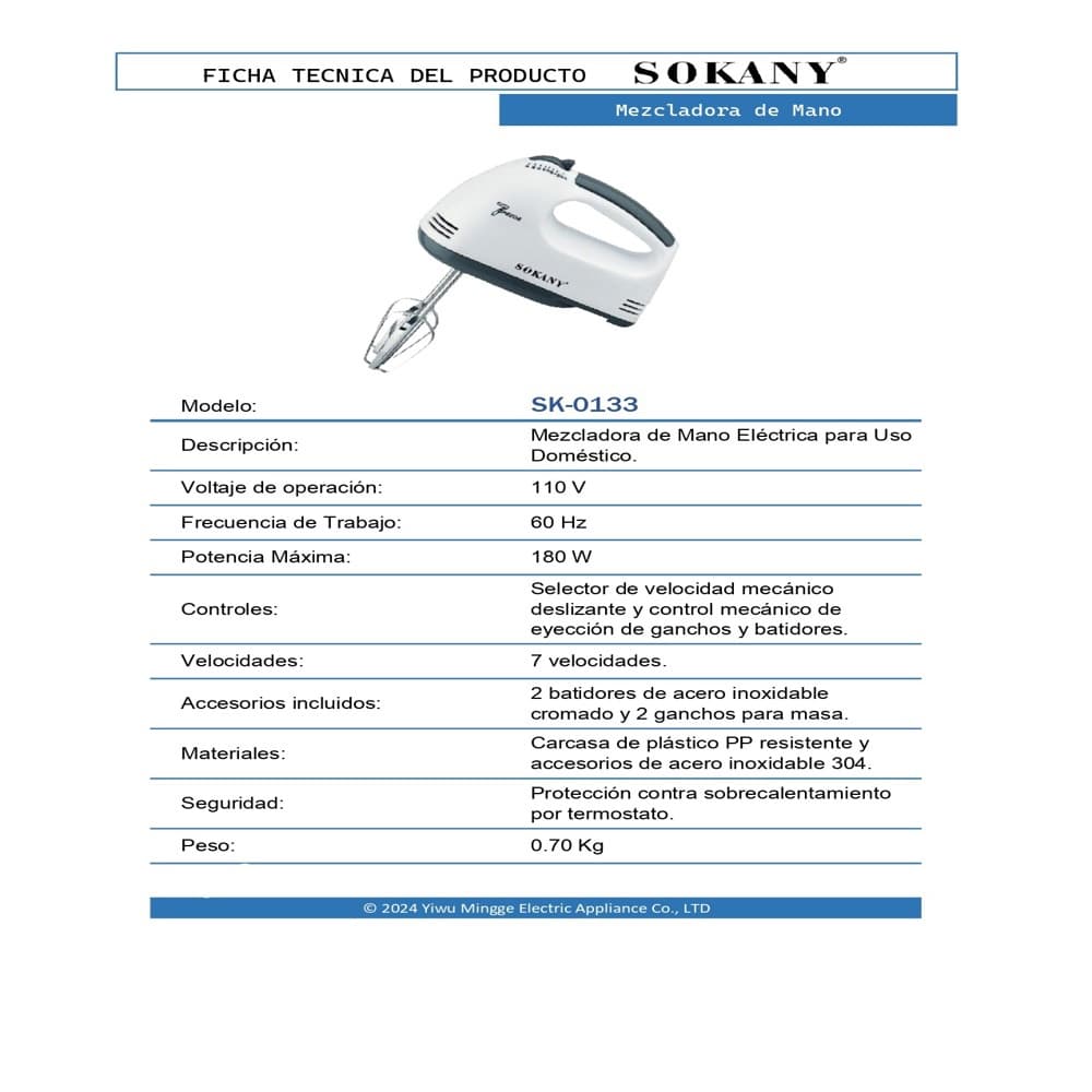 Batidora mezcladora merenguera Sokany SK-0133 - Miniatura 3