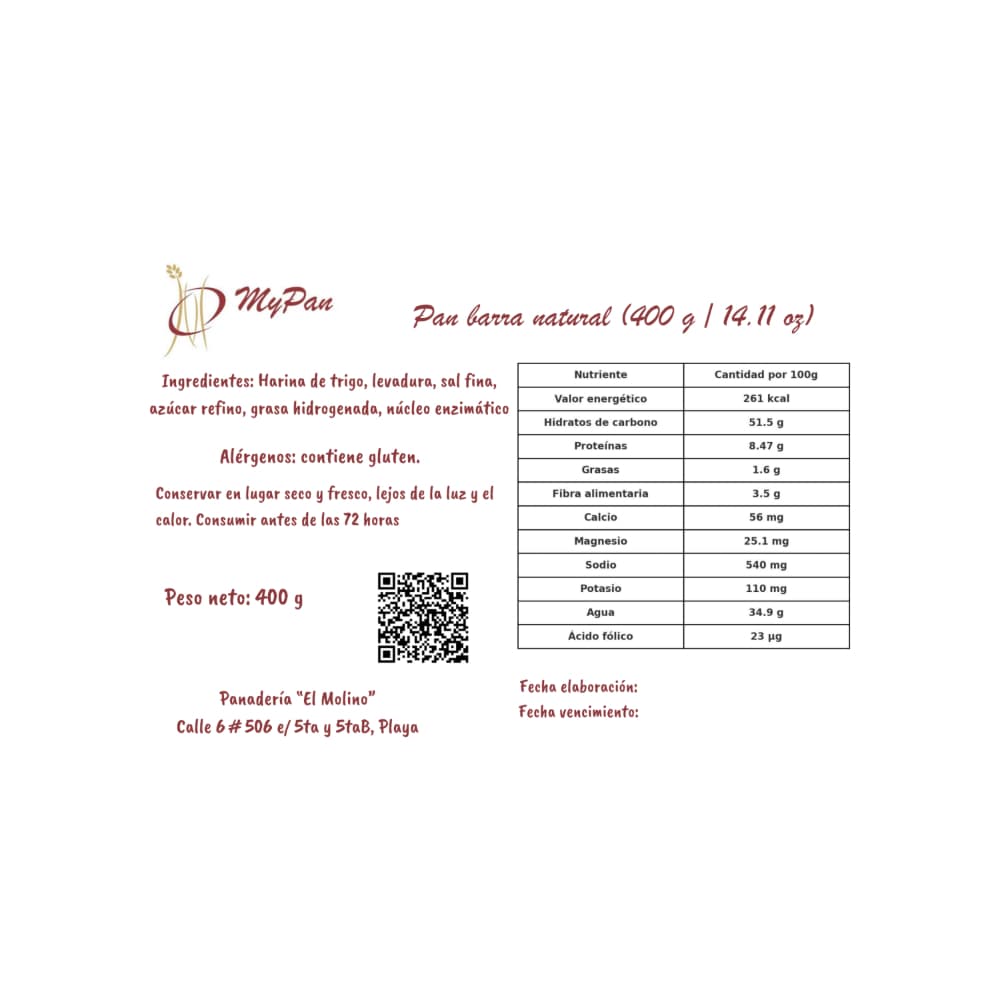 Pan barra natural Mypan (400 g / 14.11 oz) - Miniatura 4
