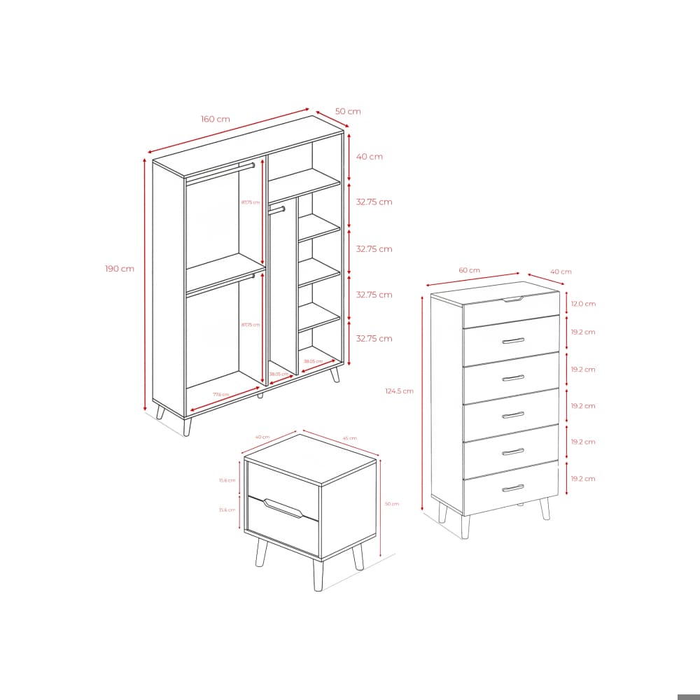 Juego de cuarto #2 Sail: armario + gavetero alto + 2 mesitas de noche - Miniatura 4