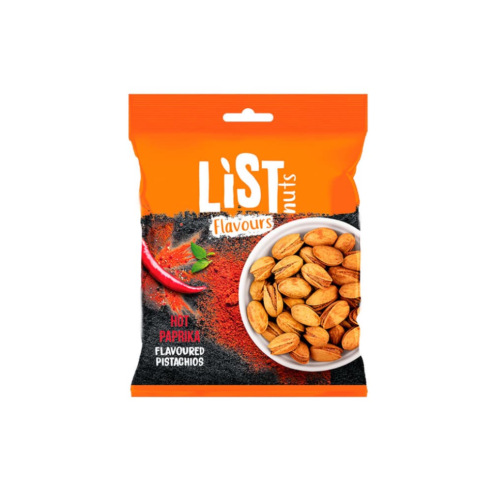 Pistachos con sabor a pimentón picante List Nuts (100 g / 3.53 oz) - Imagen 1