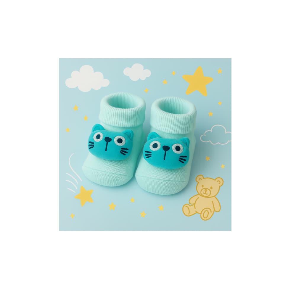 Par de calcetines de color azul con sonajero de peluche para bebé Ayaydin Miroglio - Miniatura 2