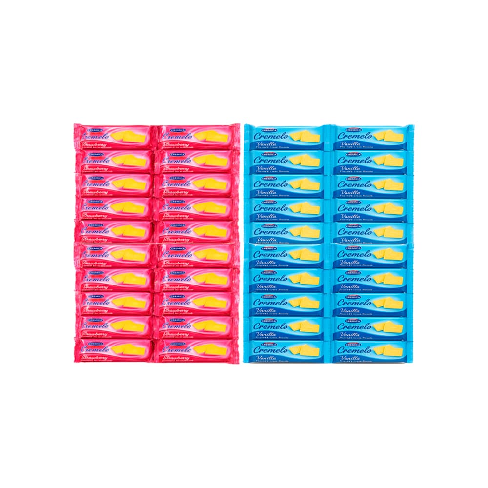 Galletas con crema sabor vainilla Cremelo (20 x 22 g) + Galletas con crema sabor fresa Cremelo (20 x 22 g) - Imagen 1