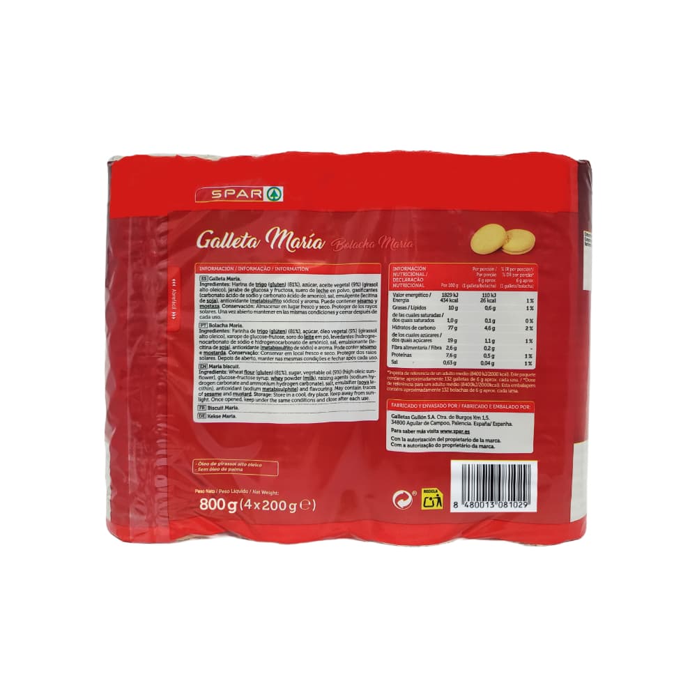 Galleta maria bolacha SPAR (4 x 200 g / 7.05 oz) - Miniatura 2