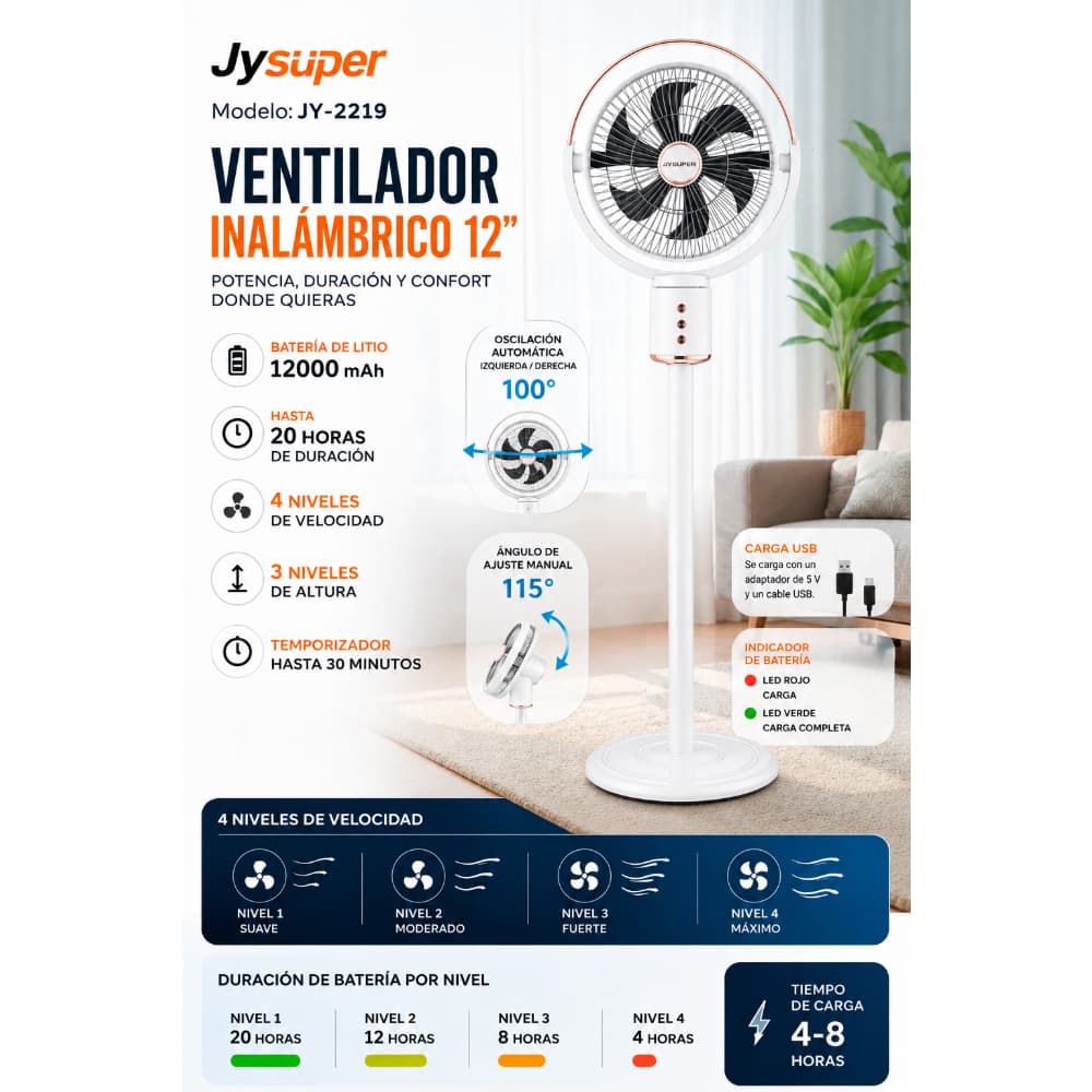 Ventilador recargable 3 en 1 color blanco 12" JY-2219 JySuper - Miniatura 2