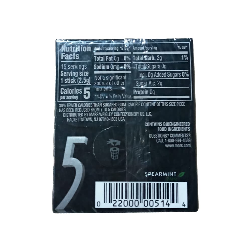 Paquete de chiclet sin azúcar 5 Gum Spearmint Rain (15 U) - Miniatura 3