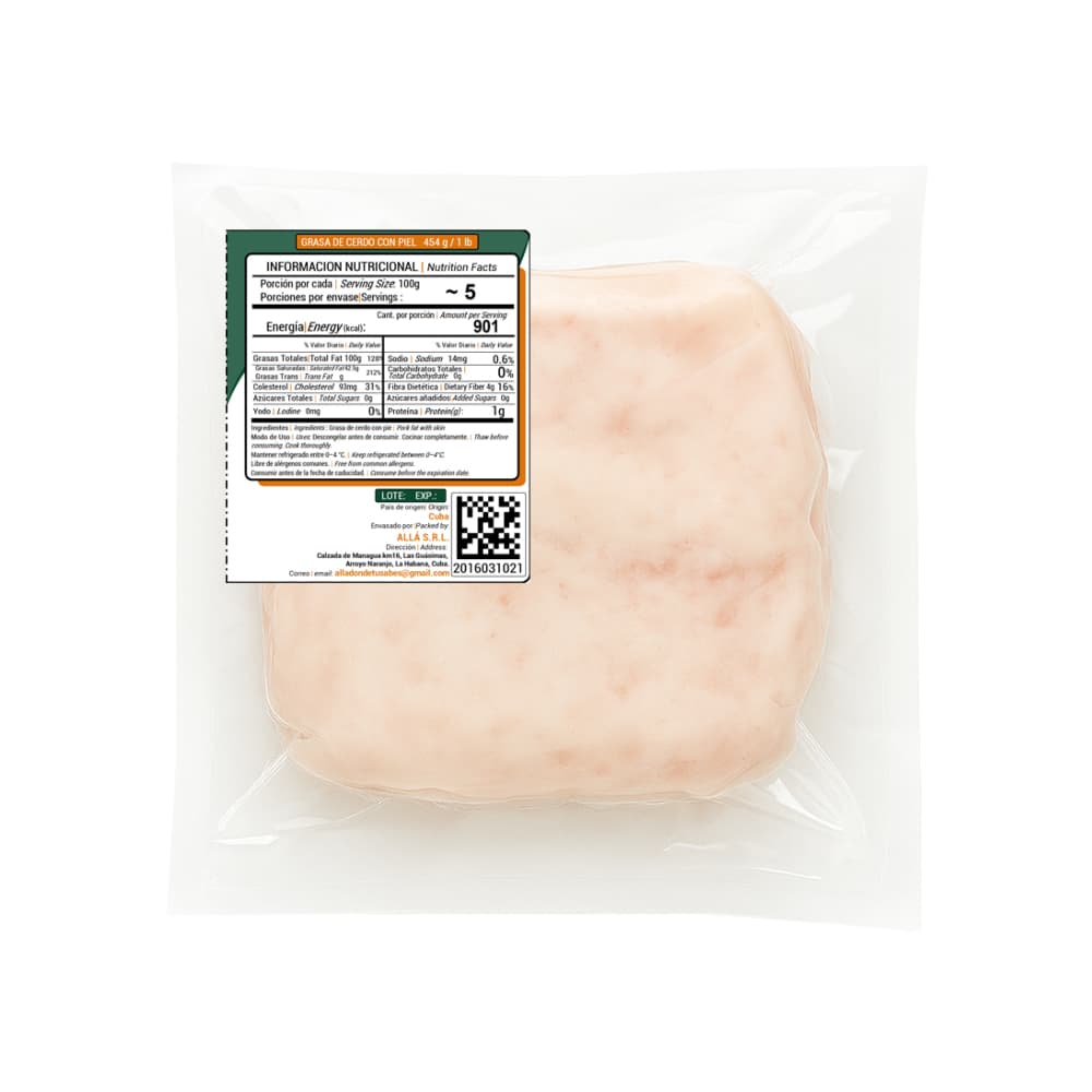 Grasa de cerdo con piel ALLÁ (454 g / 1 lb) - Miniatura 4