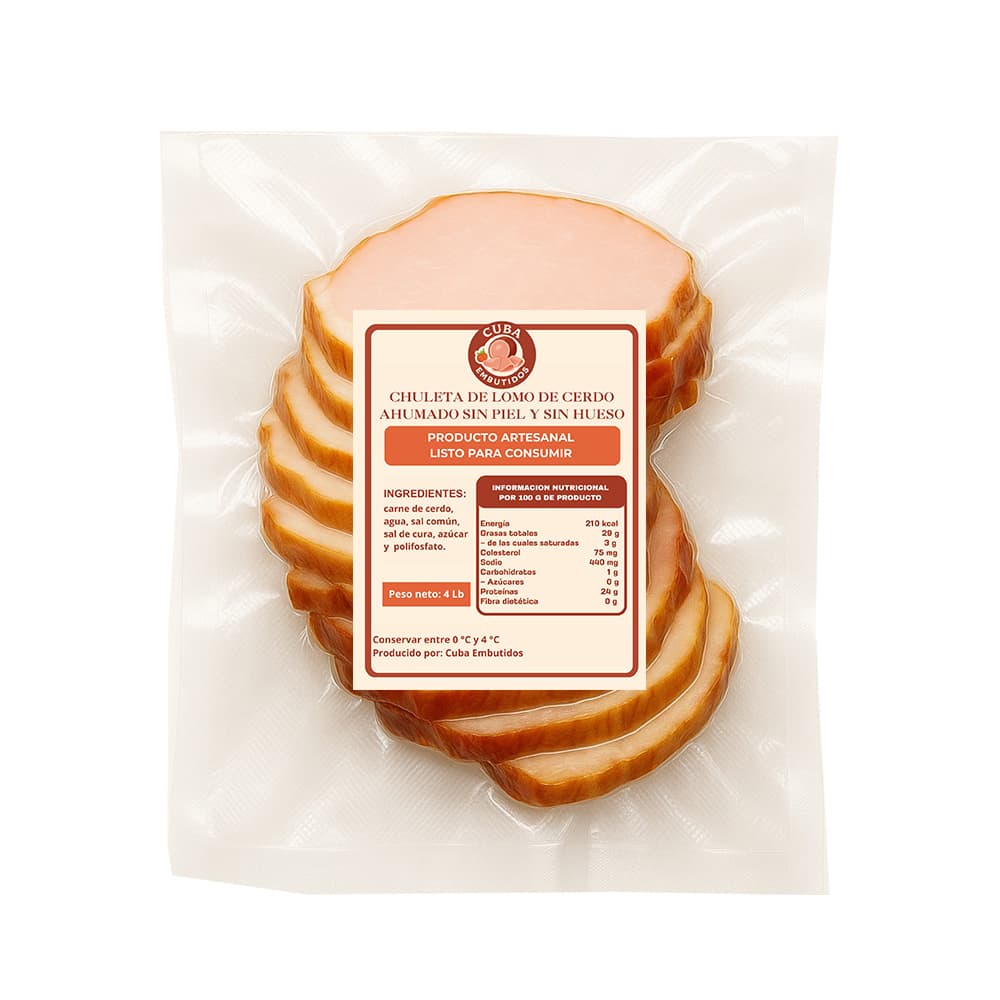 Chuletas de lomo de cerdo ahumado sin piel y sin hueso Cuba Embutidos (1.8 kg / 4 lb) - Miniatura 2