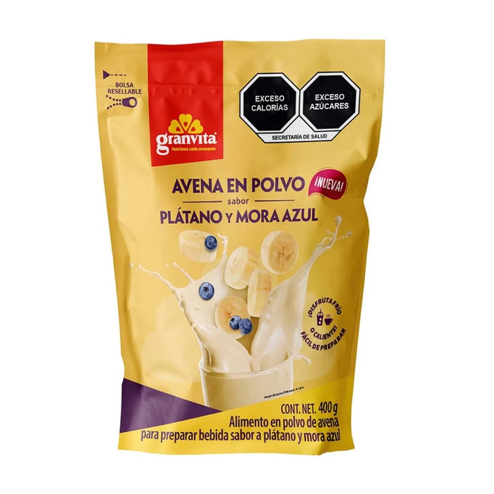 Avena en polvo sabor plátano y mora azul Granvita (400 g / 14.11 oz) - Imagen 1
