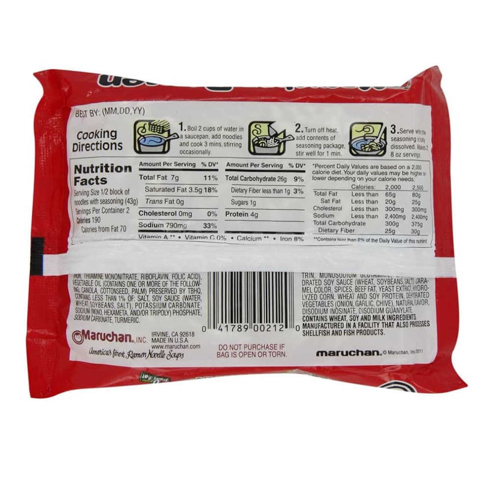 Sopa instantánea de fideos sabor carne de res Maruchan (85 g / 2.99 oz) - Miniatura 3