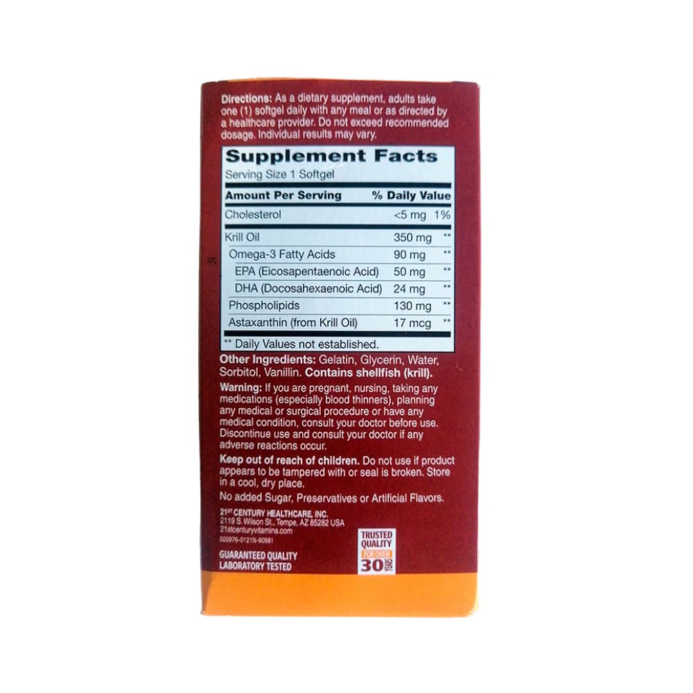 Aceite de Krill 350 mg + Omega-3 90 mg 21st Century (60 cápsulas blandas) - Miniatura 2