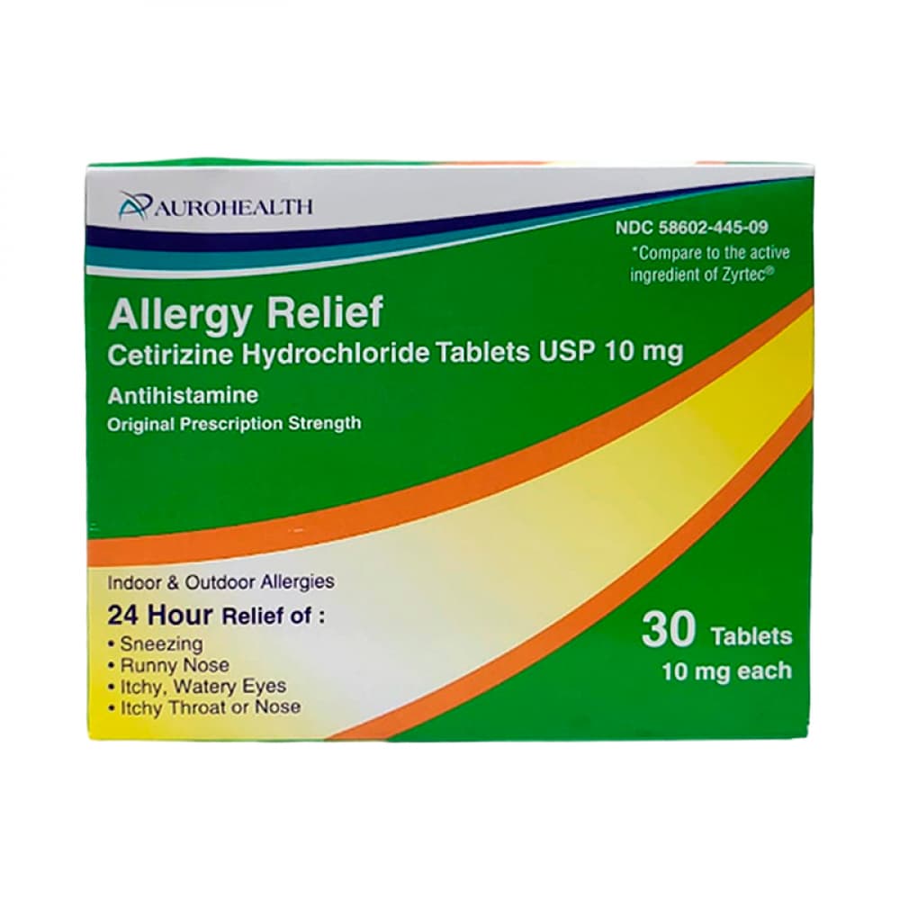 Clorhidrato de cetirizina 10 mg Aurohealth (30 tabletas) - Imagen 1