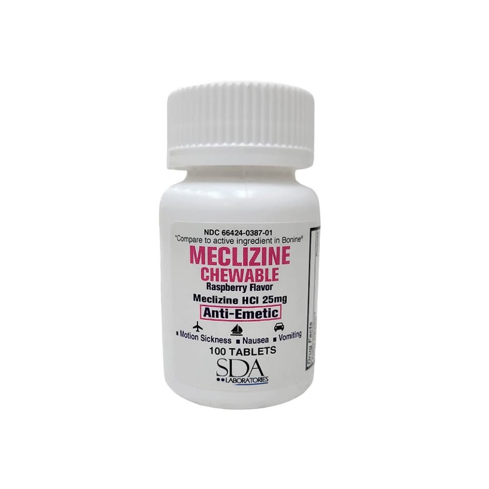 Clorhidrato de meclizina masticable sabor frambuesa 25 mg SDA Laboratories (100 tabletas) - Imagen 1