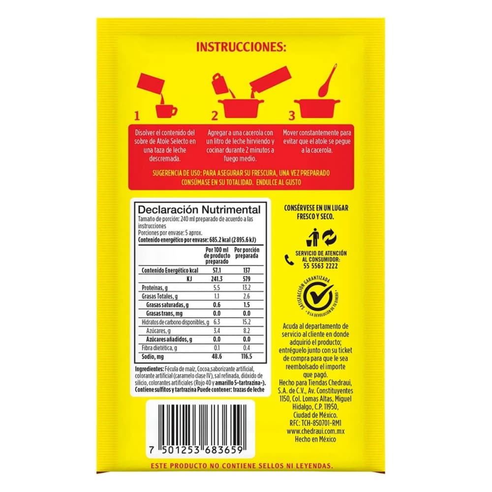 Fécula de maíz para preparar atole sabor chocolate Selecto (47 g / 1.65 oz) - Miniatura 2