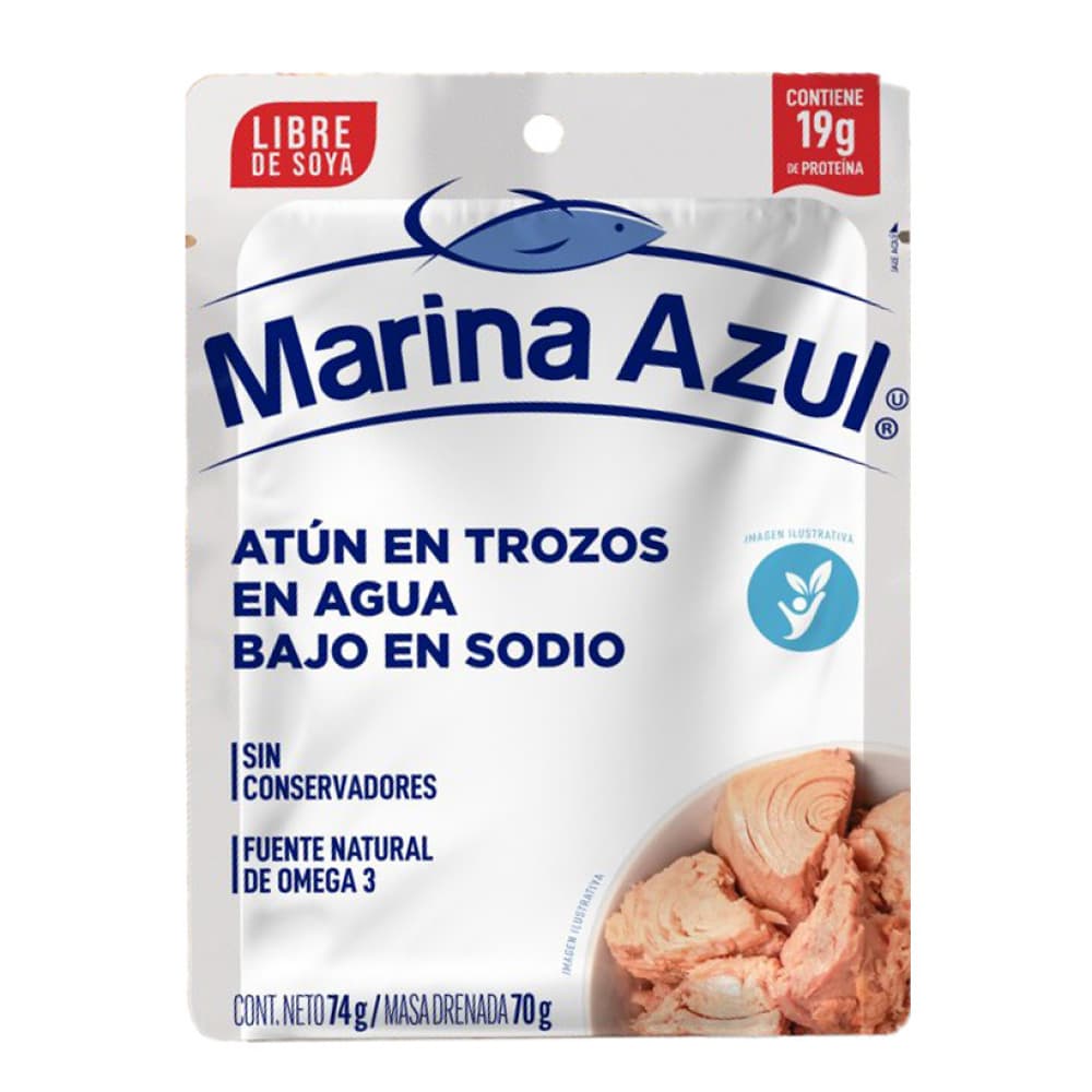 Atún en trozos en agua bajo en sodio Marina Azul (74 g / 2.61 oz) - Imagen 1