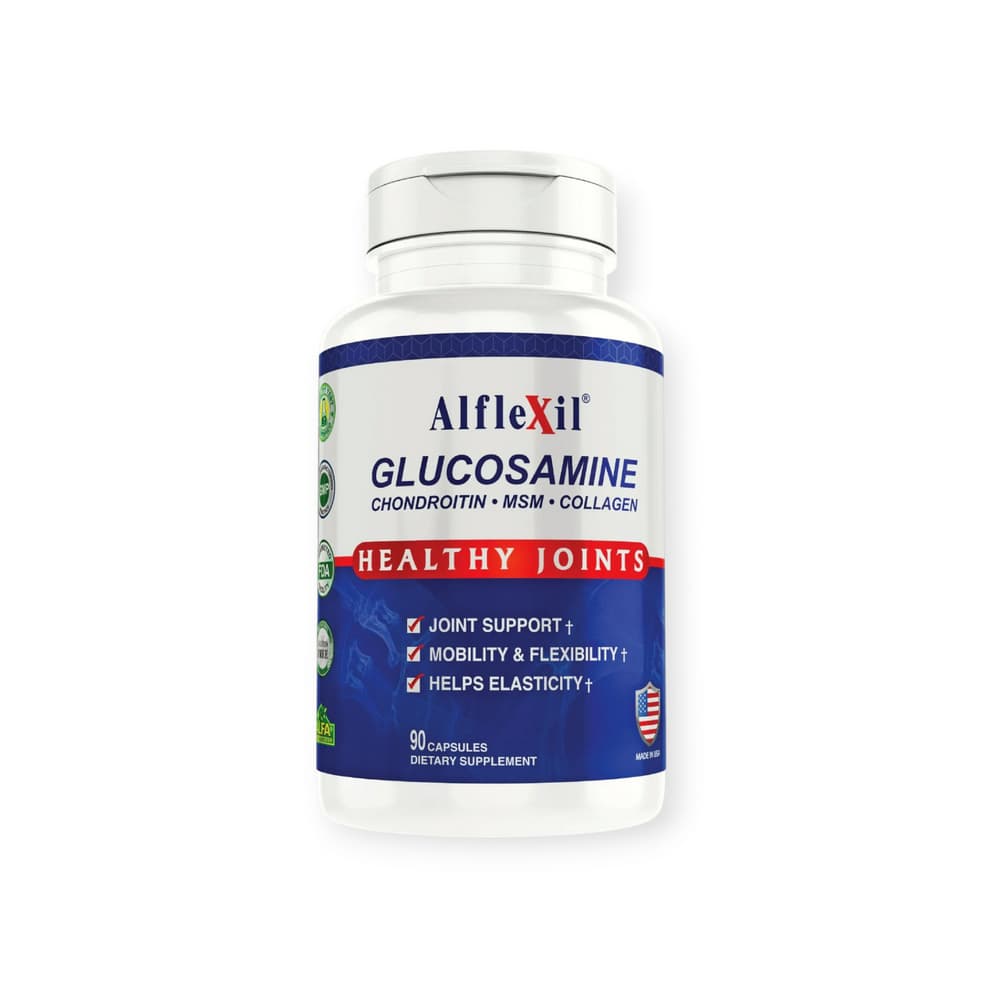 Alflexil, Sulfato de glucosamina 1500 mg + Condroitina 750 mg + MSM 300 mg + Colágeno 300 mg Alfa Vitamins (90 cápsulas) - Imagen 1