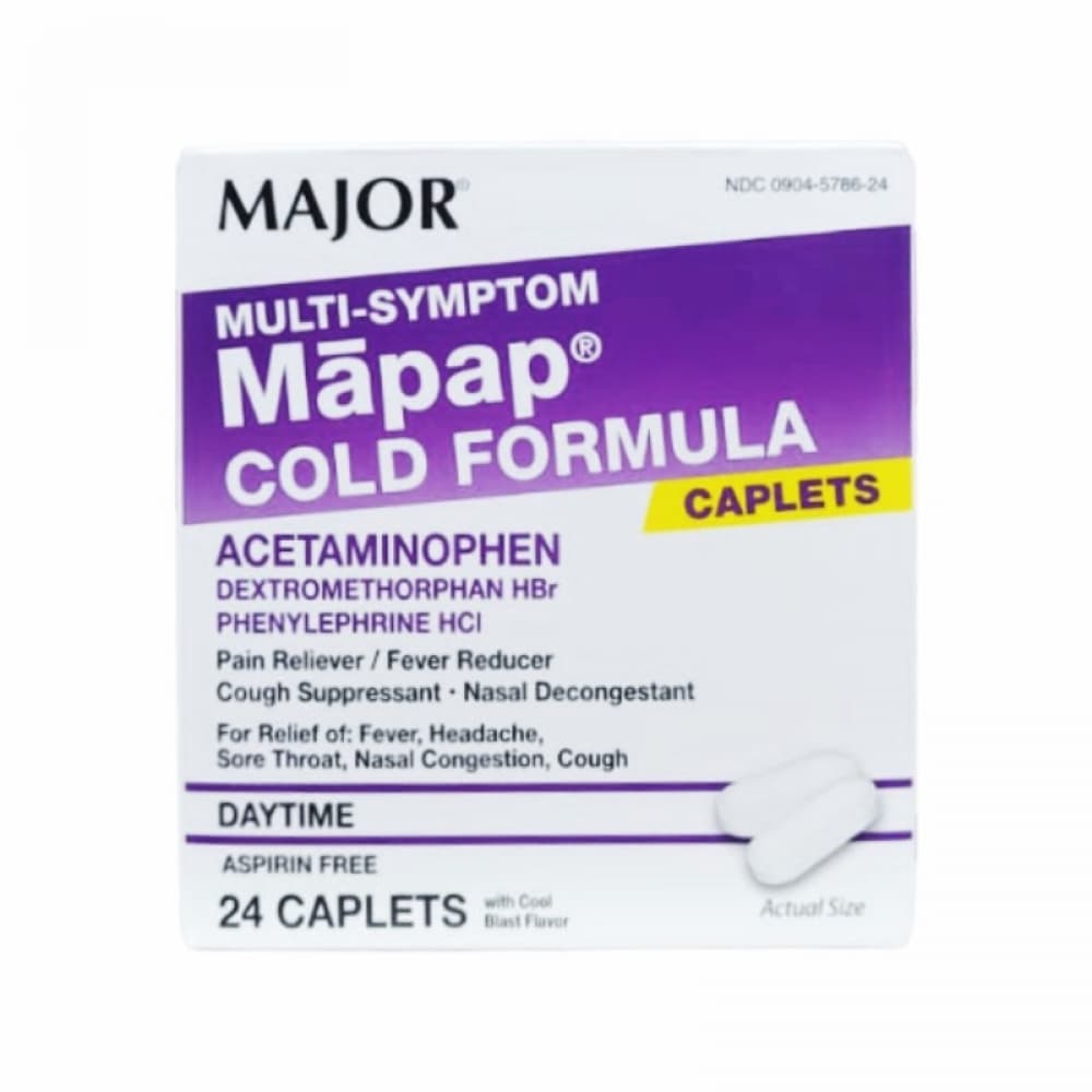 Mapap. Acetaminofen 325 mg + dextrometorfano HBr 10 mg + Fenilefrina 5 mg (24 cápsulas) - Imagen 1