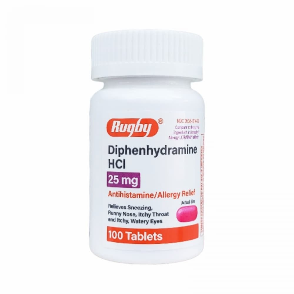 Clorhidrato de difenhidramina 25 mg Rugby (100 tabletas) - Imagen 1