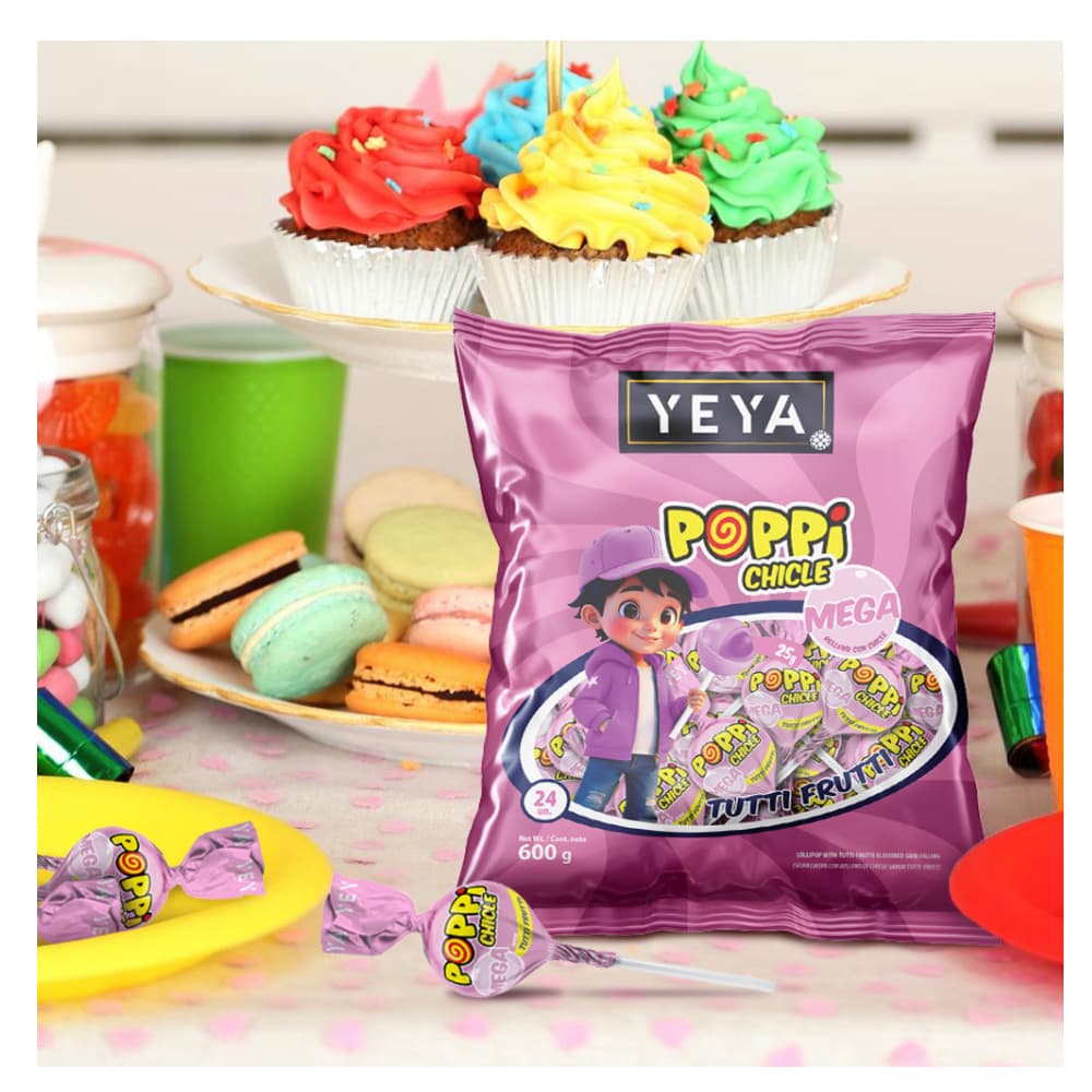 Chupa chupas con relleno de chicle sabor tutti frutti Yeya (3 x 600 g / 1.32 lb) - Miniatura 3