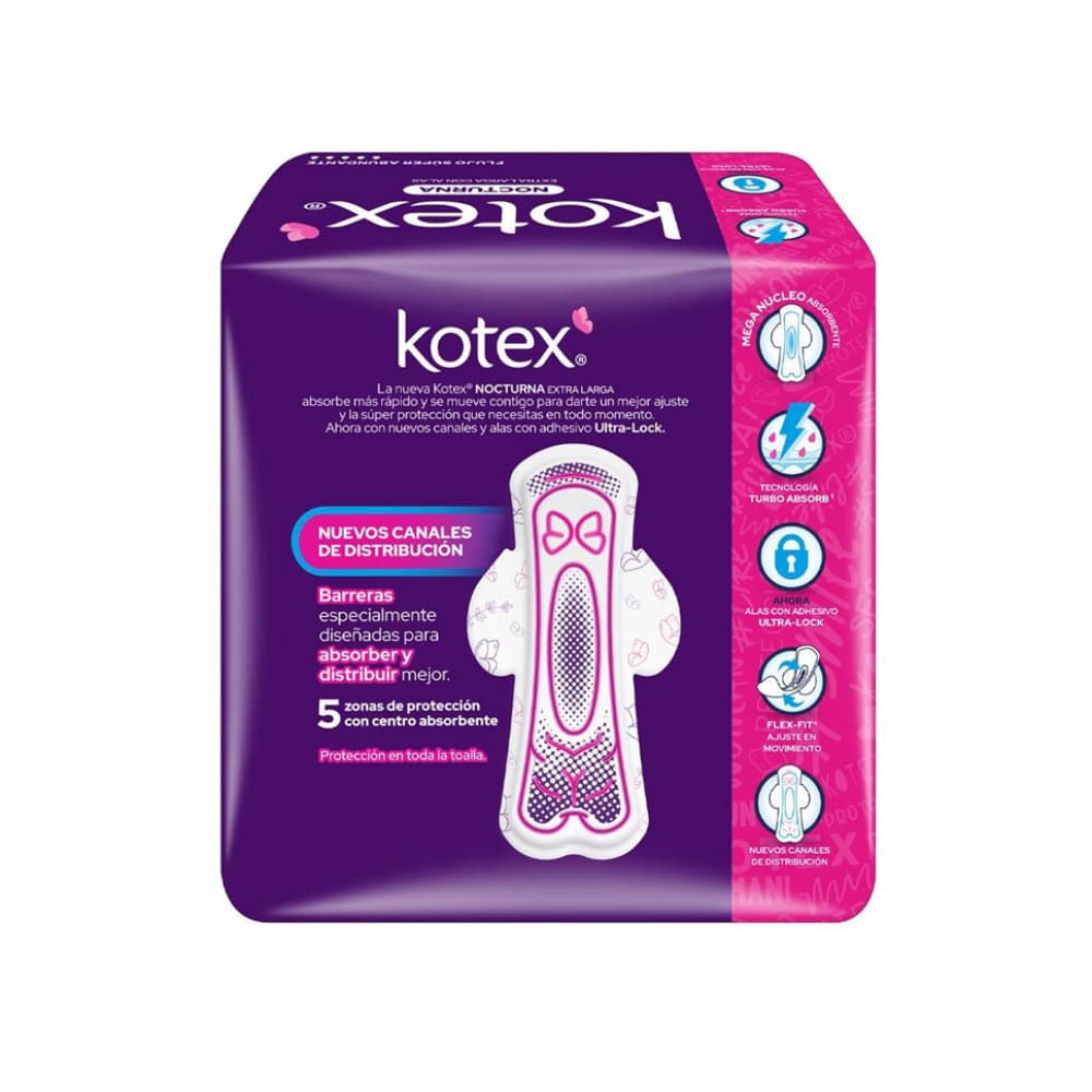Almohadillas sanitarias - íntimas - nocturna extra larga con alas Kotex (8 U) - Miniatura 2