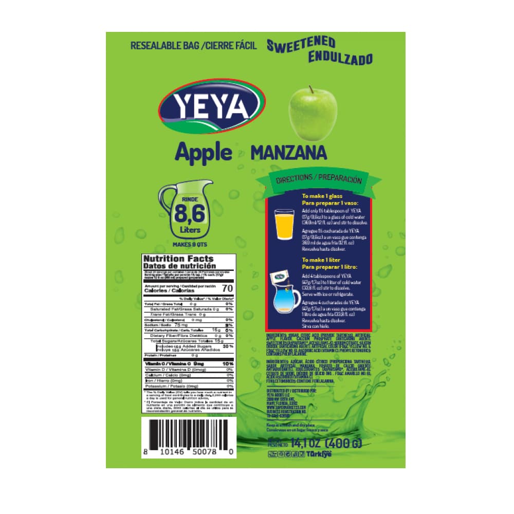 Refresco instantáneo sabor a manzana Yeya (400 g / 14.1 oz) - Miniatura 3
