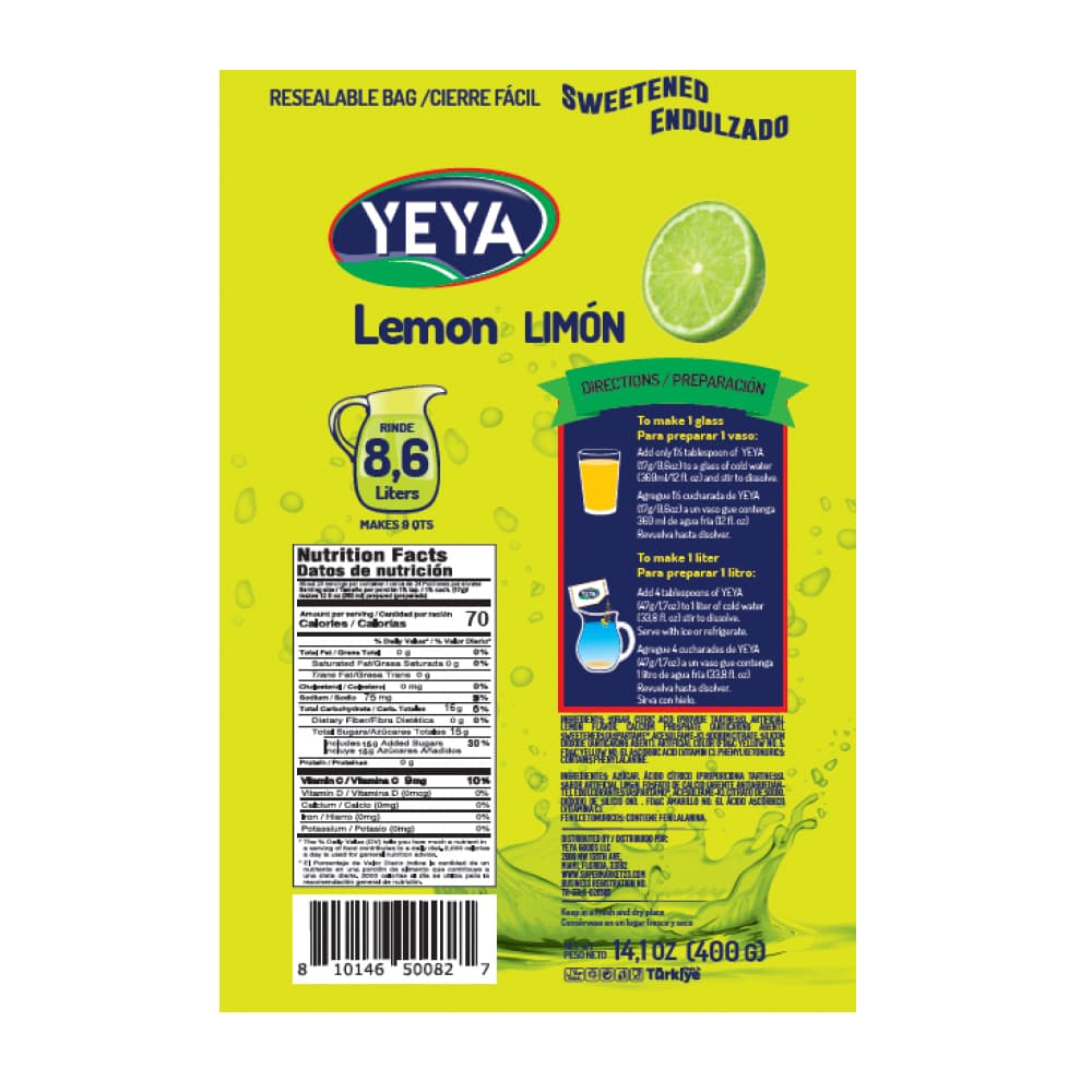 Refresco instantáneo -con azúcar- sabor a limón Yeya (15 x 400 g / 14.1 oz) - Miniatura 3