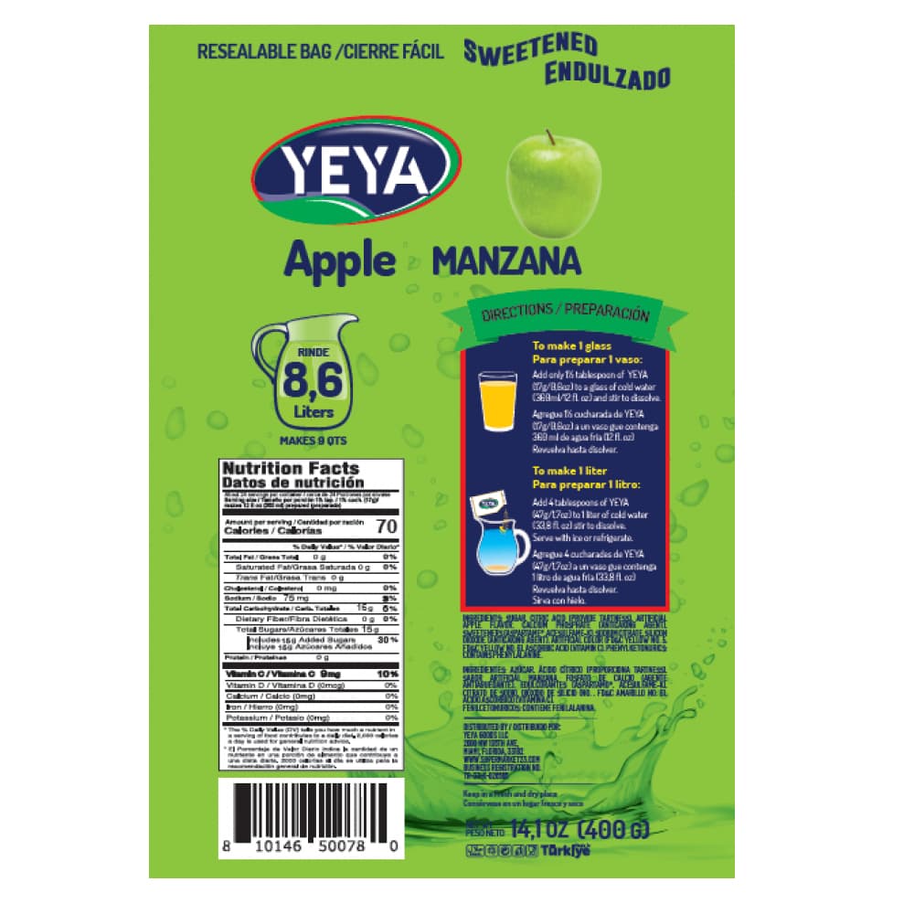 Refresco instantáneo -con azúcar- sabor a manzana Yeya (15 x 400 g / 14.1 oz) - Miniatura 3