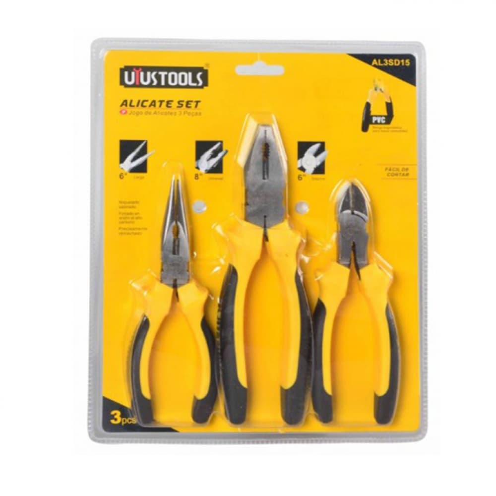 Set de 3 alicates - pinzas - punta larga, universal y de corte diagonal Uyustools - Imagen 1